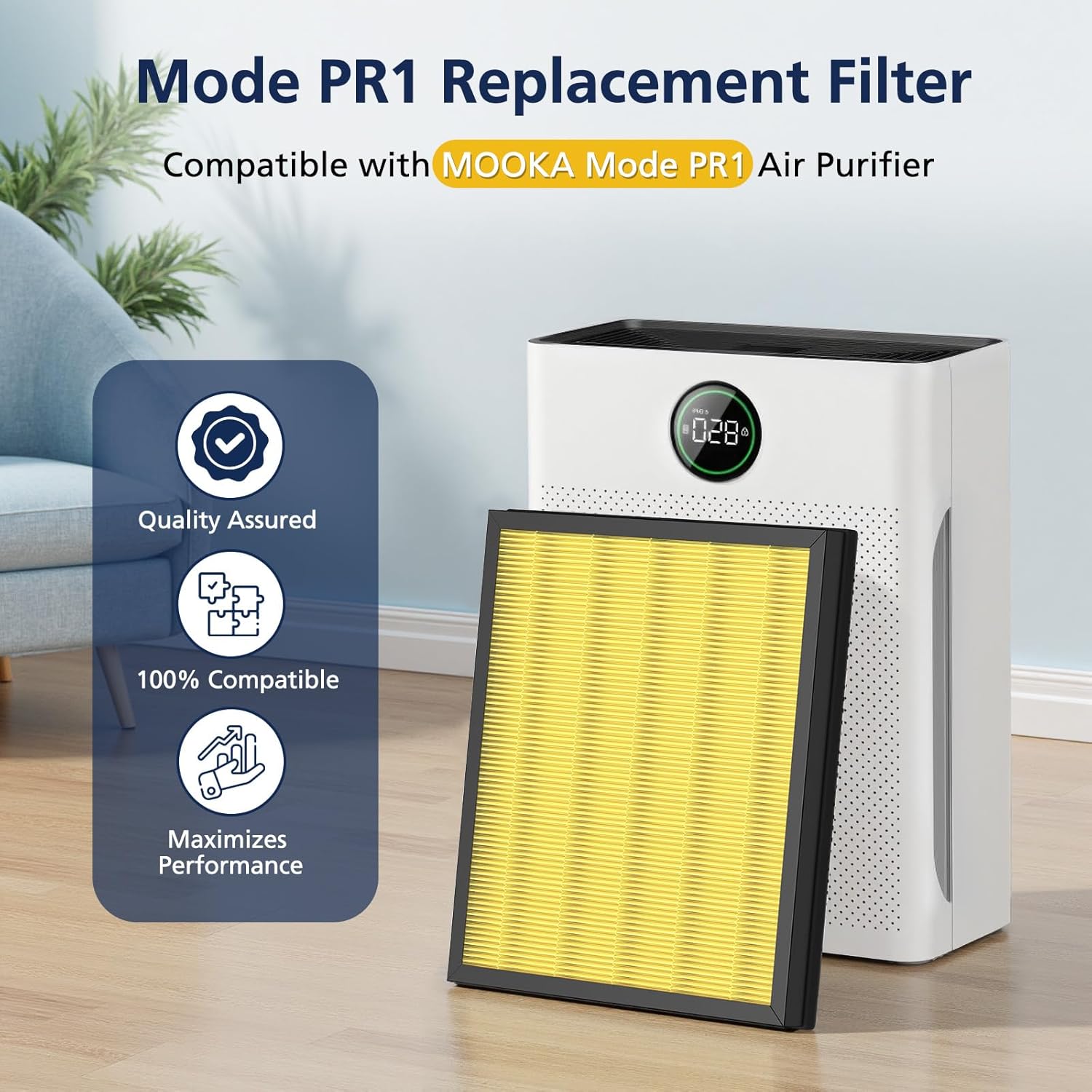 PR1 Replacement Filter for Mooka PR1 Air Purifier for Home Large Room up to 2200sq.ft, 2 Pack