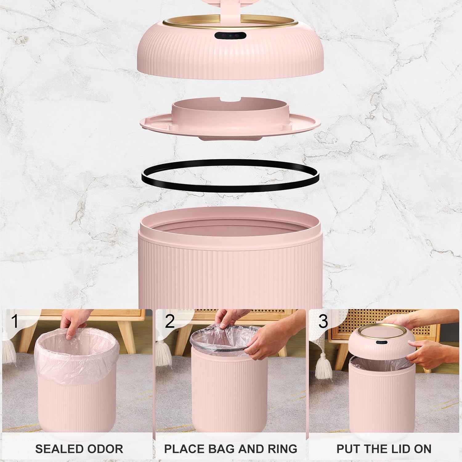 Smart Bathroom Trash Can with Lid，3 Gallon Bathroom Garbage Can Automatic Touchless，Motion Sensor