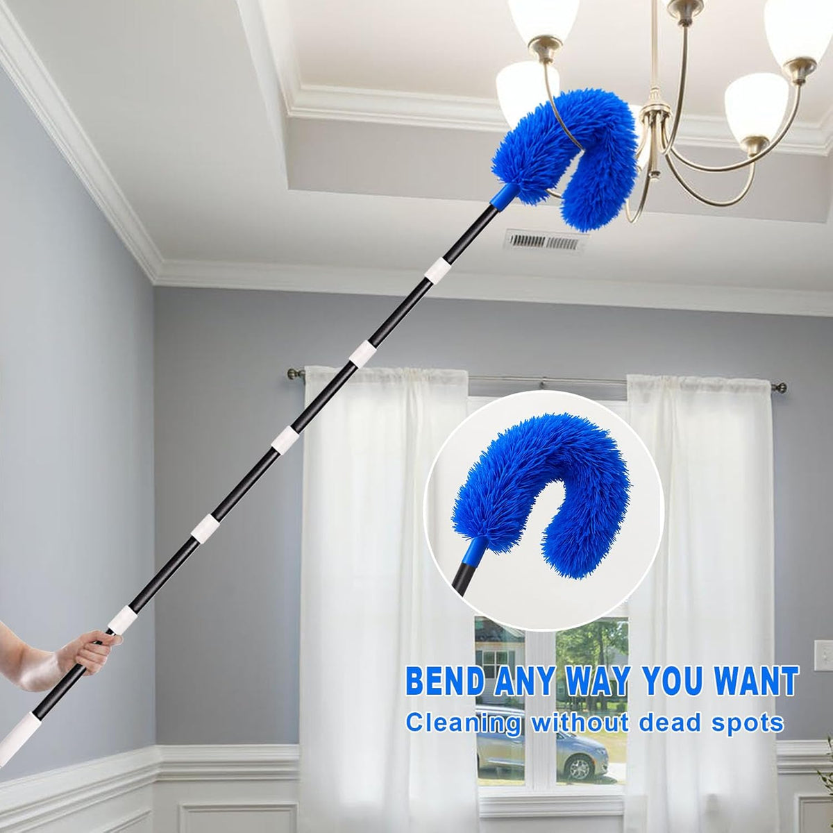 Ceiling Fan Cleaner Duster with Extra Long and Thick Extension Pole from 15 to 88 Inches,Adjustable