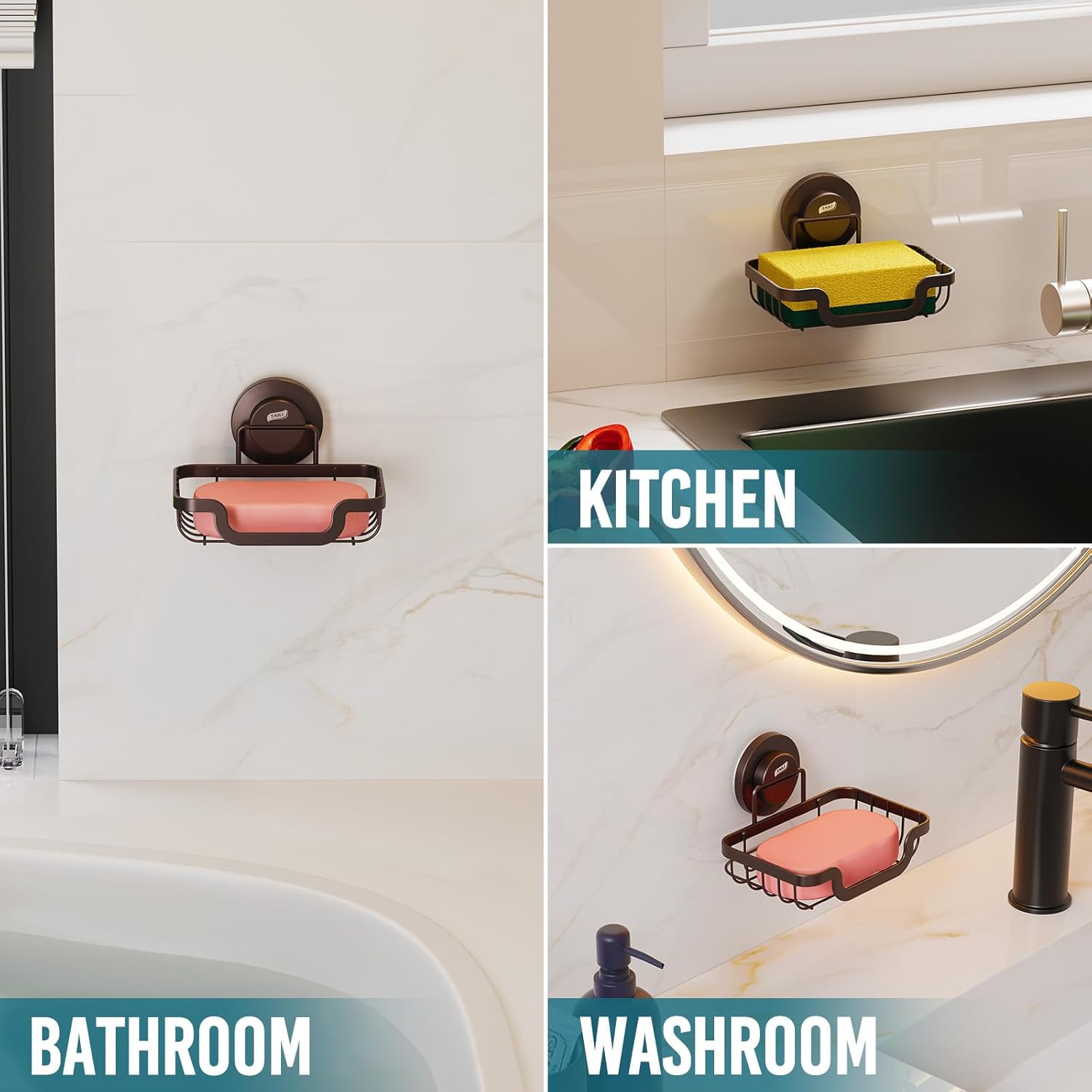 TAILI Soap Holder Bar Dish Suction Cup, Bar Shampoo Rack for Shower Wall, Draining Soap Saver Tray