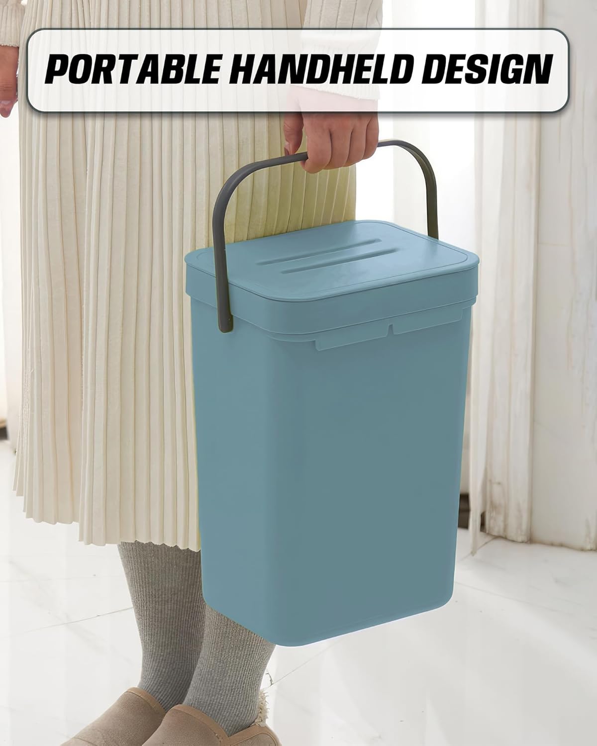 Kitchen Compost Bin - 3.2 Gallons Hanging Trash Can with Lid for Kitchen Bathroom, Under Sink Trash