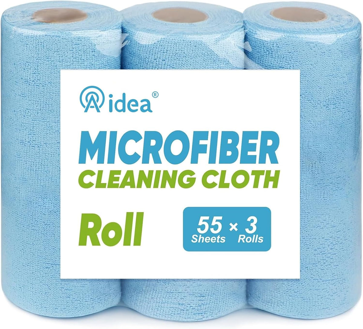 AIDEA Microfiber Cleaning Cloth 165 Sheets 3 Roll, Microfiber Towels for Cars, Blue Shop Towels