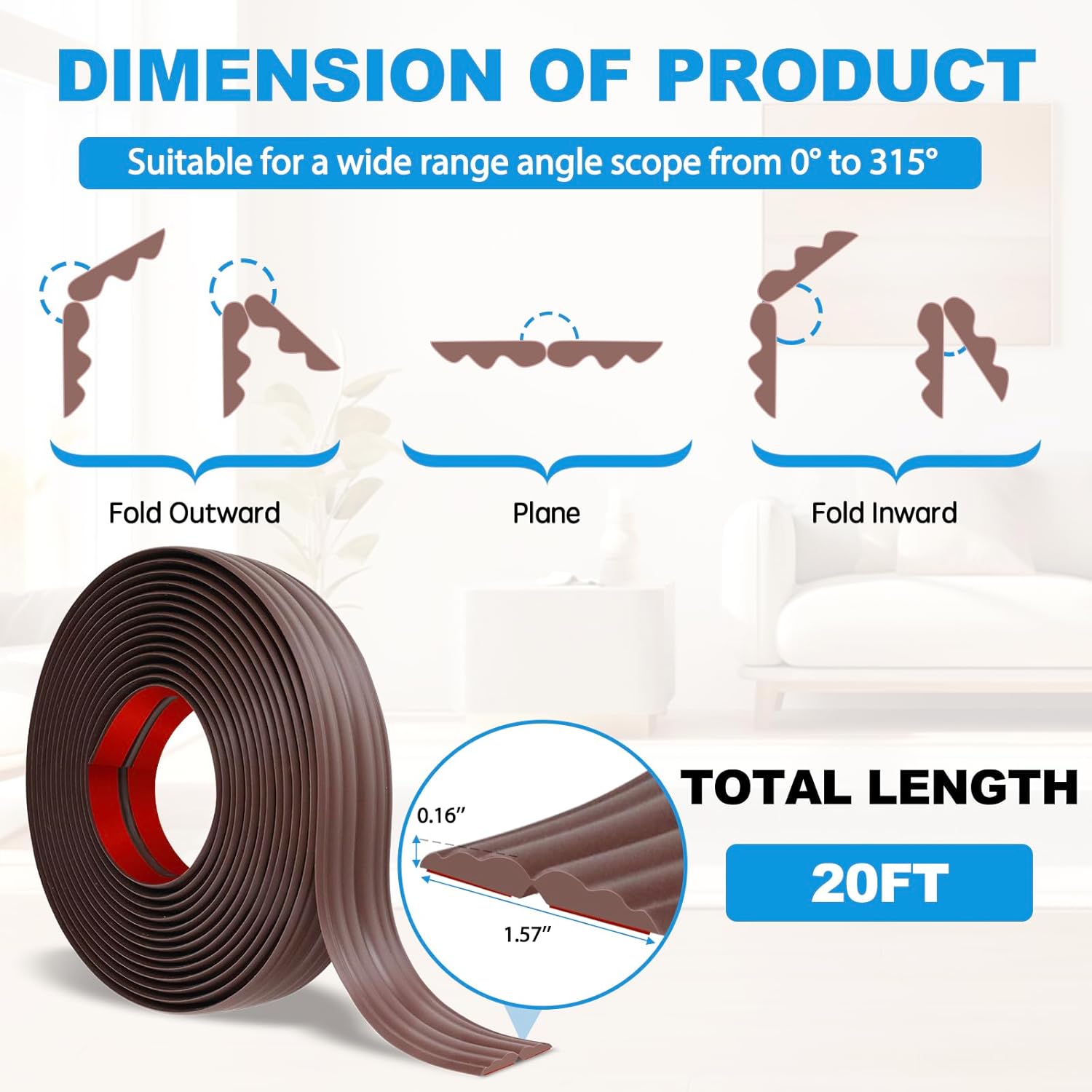 Wall Corner Protector Peel and Stick Corner Trim Molding Flexible Inside & Outside Wall Edge Guard