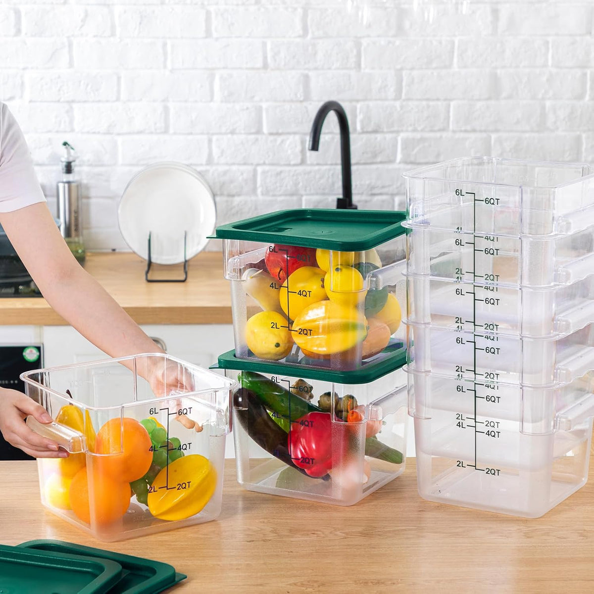 Lallisa 8 Pack 6 Qt Commercial Food Storage Containers with Lids Square Food Storage Container