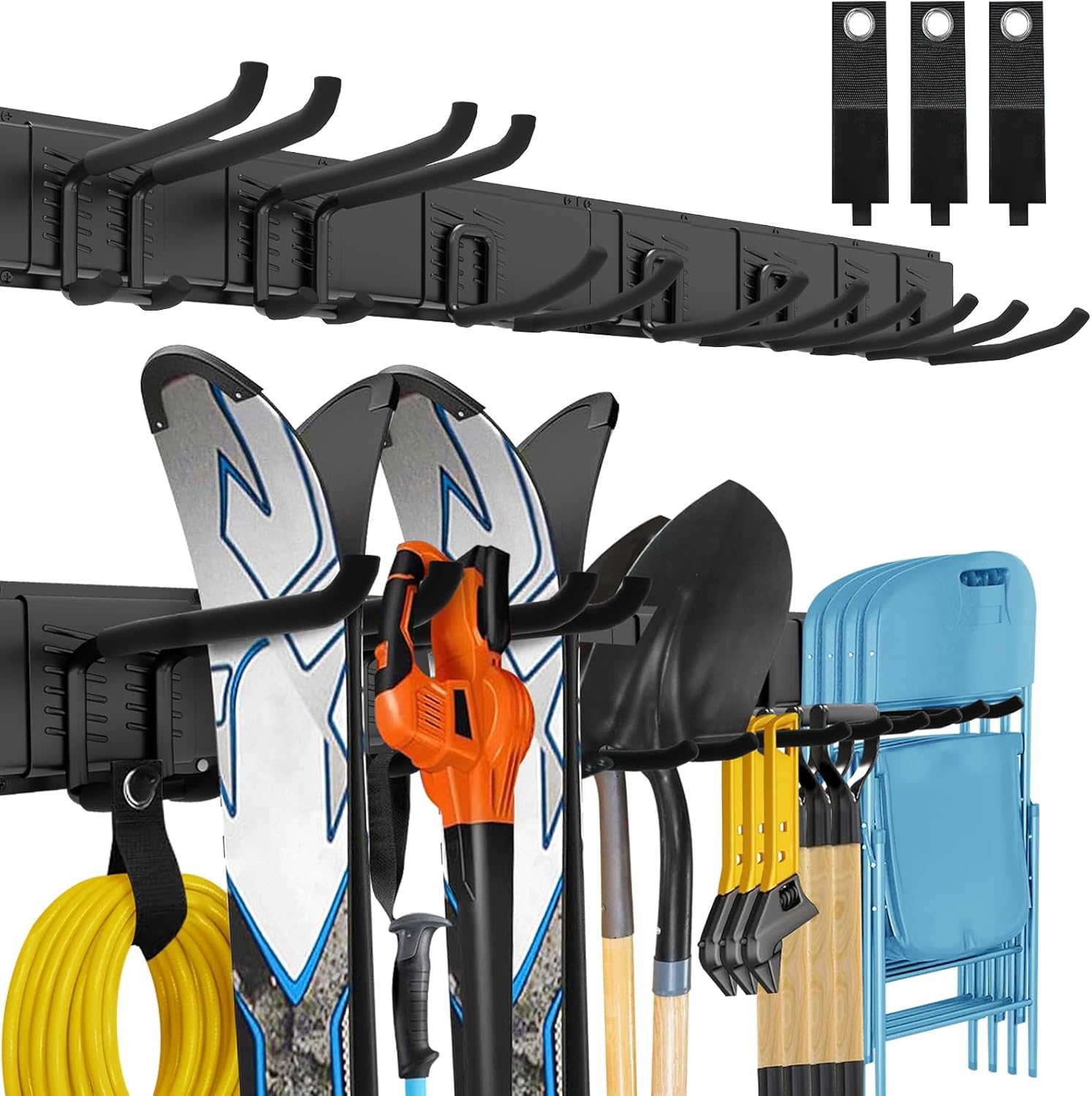 Garage Tool Organizer Wall Mount, 48 Inches Garden Tool Organizer with Adjustable Hooks, Metal