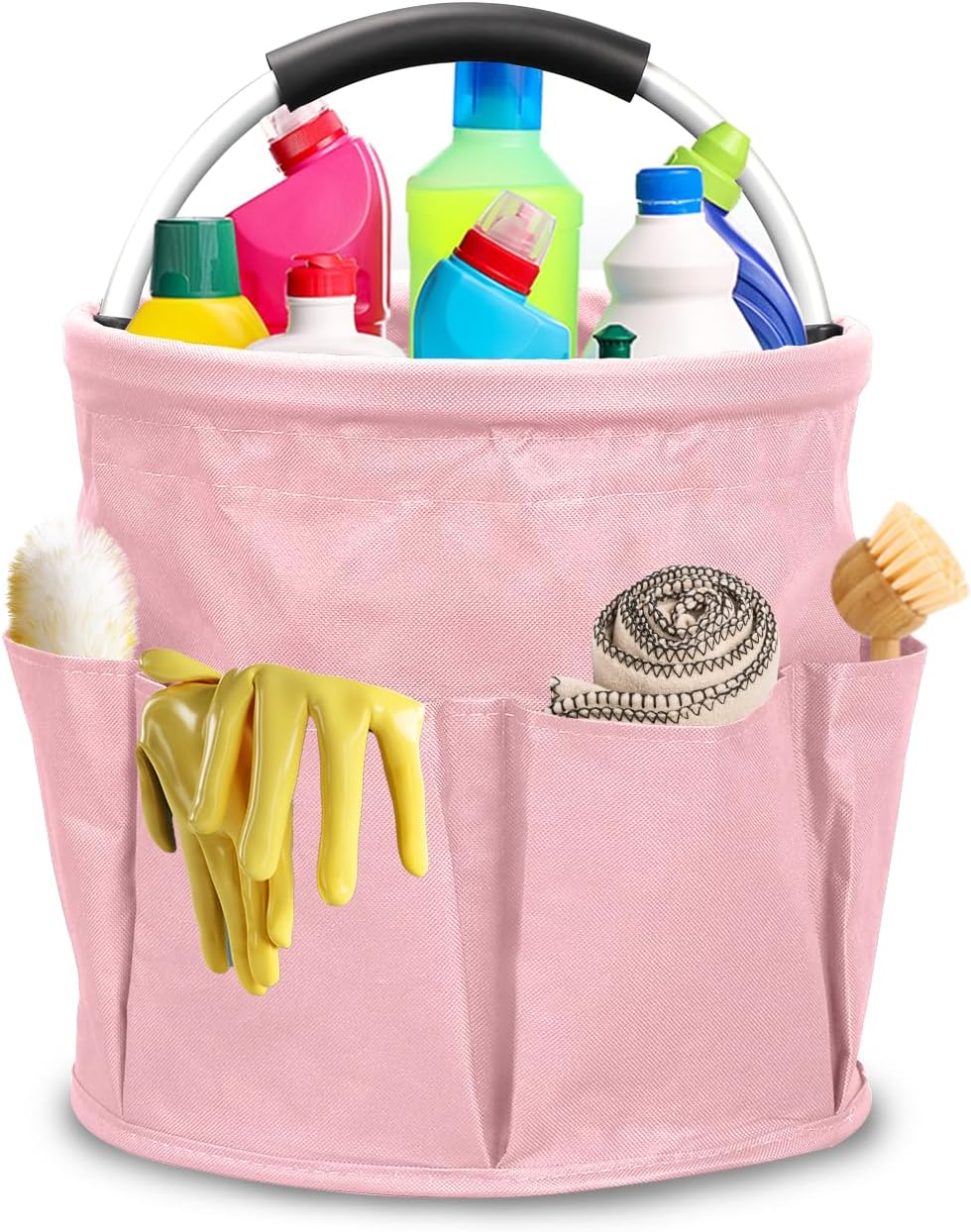 Qivine 17L Cleaning Caddy with Handle, Cleaning Supply Caddy Foldable Tool Bag Cleaning Products