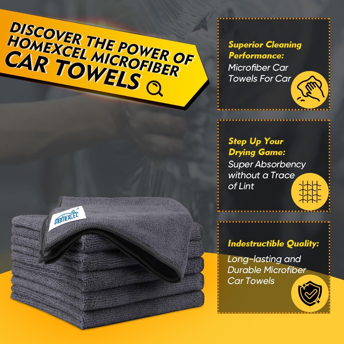 HOMEXCEL Grey Microfiber Cleaning Cloth 6 Pack, 12.5 x 12.5 inch Microfiber Towels for Cars, Ultra