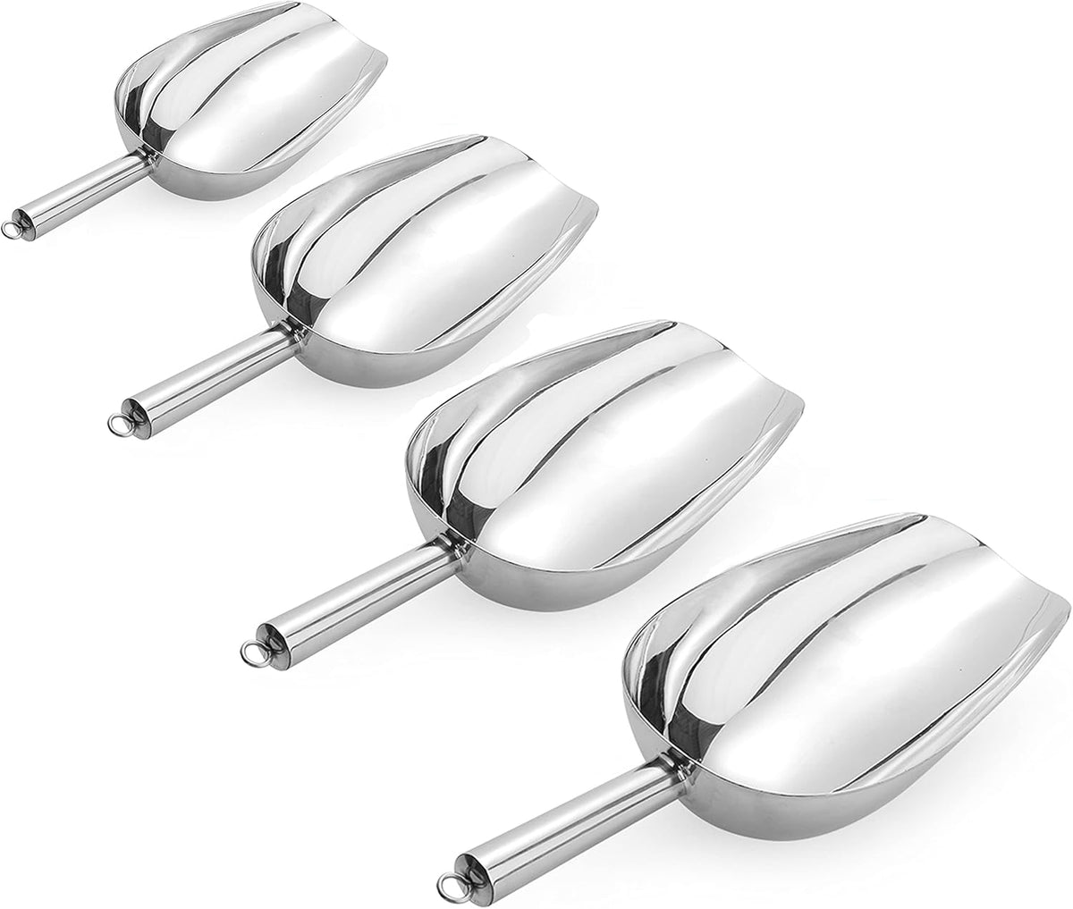 Cedilis 4 Pack Food Ice Scoops, 8oz, 12oz, 16oz, 24oz Stainless Steel Scoop, Heavy Duty Metal