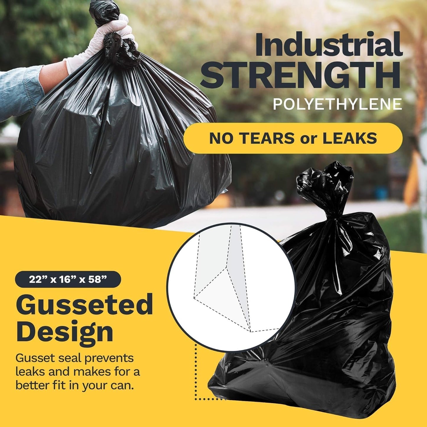 ToughBag 55 Gallon Trash Bags Heavy Duty (100 Count) - 50-60 Gallon Black Garbage Bags, Large Trash