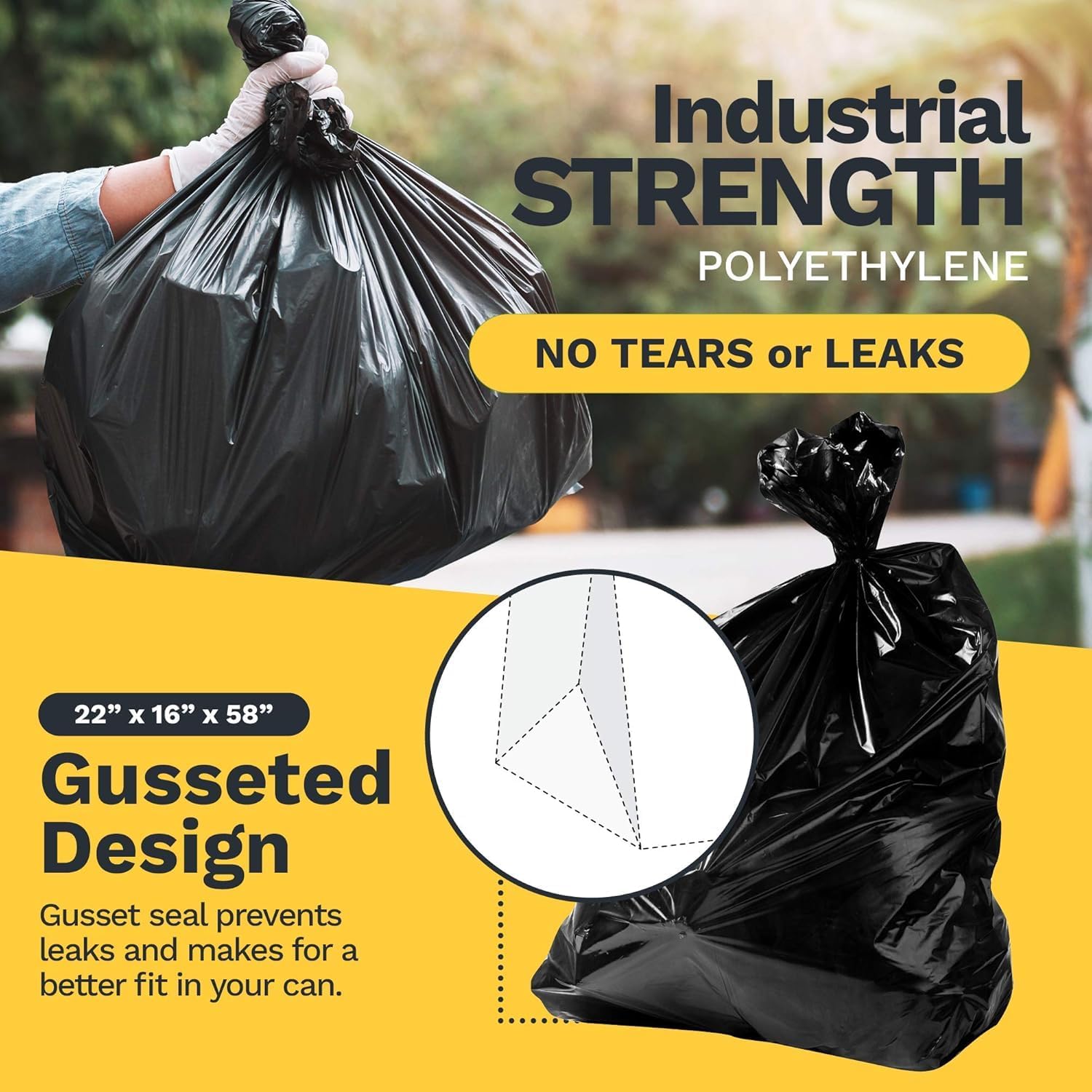 ToughBag 55 Gallon Trash Bags Heavy Duty (100 Count) - 50-60 Gallon Black Garbage Bags, Large Trash