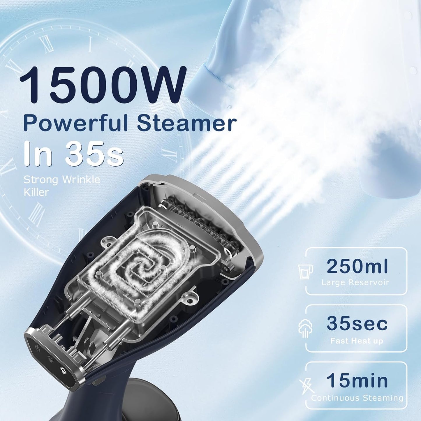 BEAUTURAL Handheld Garment Steamer for Clothes, Handheld steamer with Foldable Design, Easy to