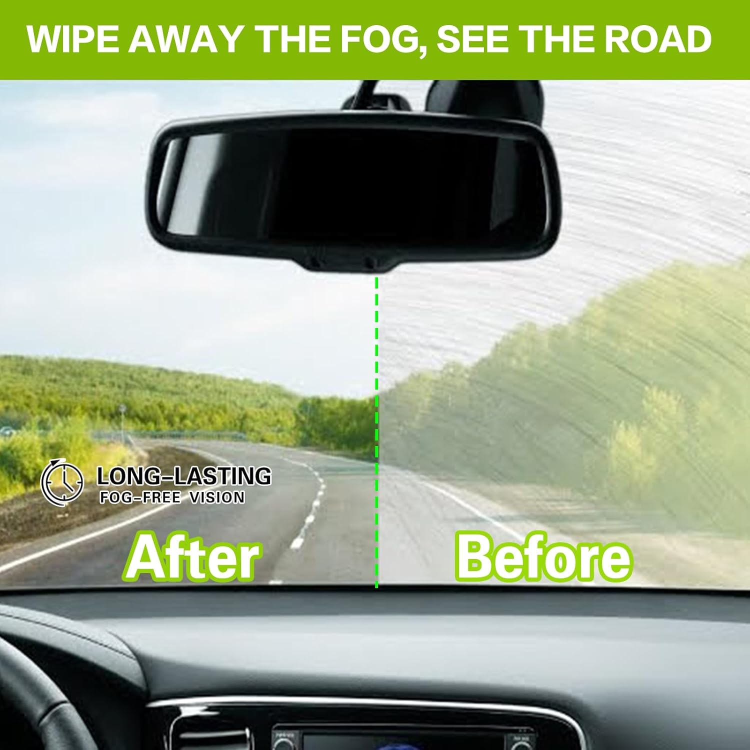 Glass Anti-Fog Wipes - Quick Windshiled Fogging Remover Resealable Bottle Pack Defogger for