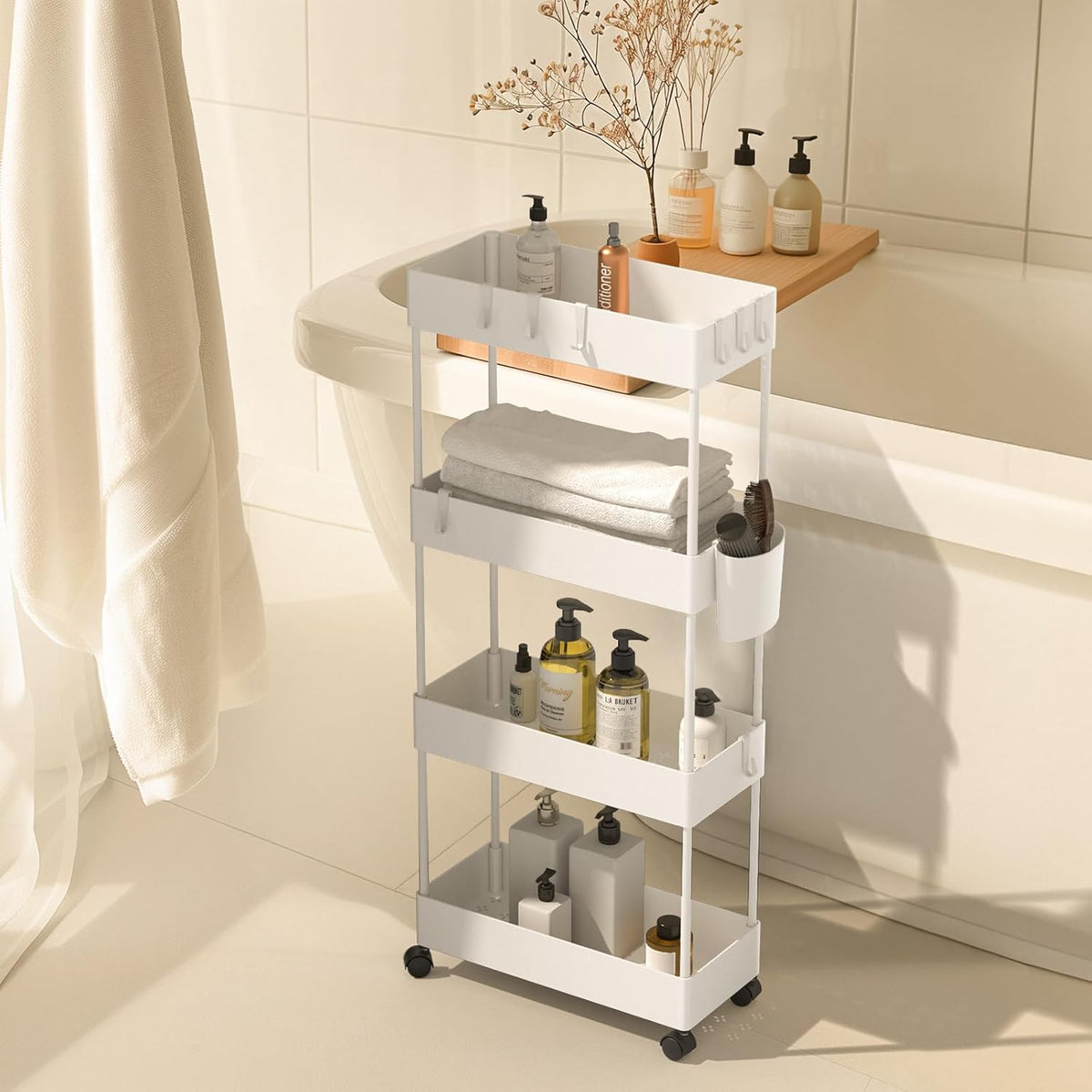 Pipishell Slim Storage Cart with Wheels, Bathroom Cart Organizer Bathroom Storage Small, Rolling