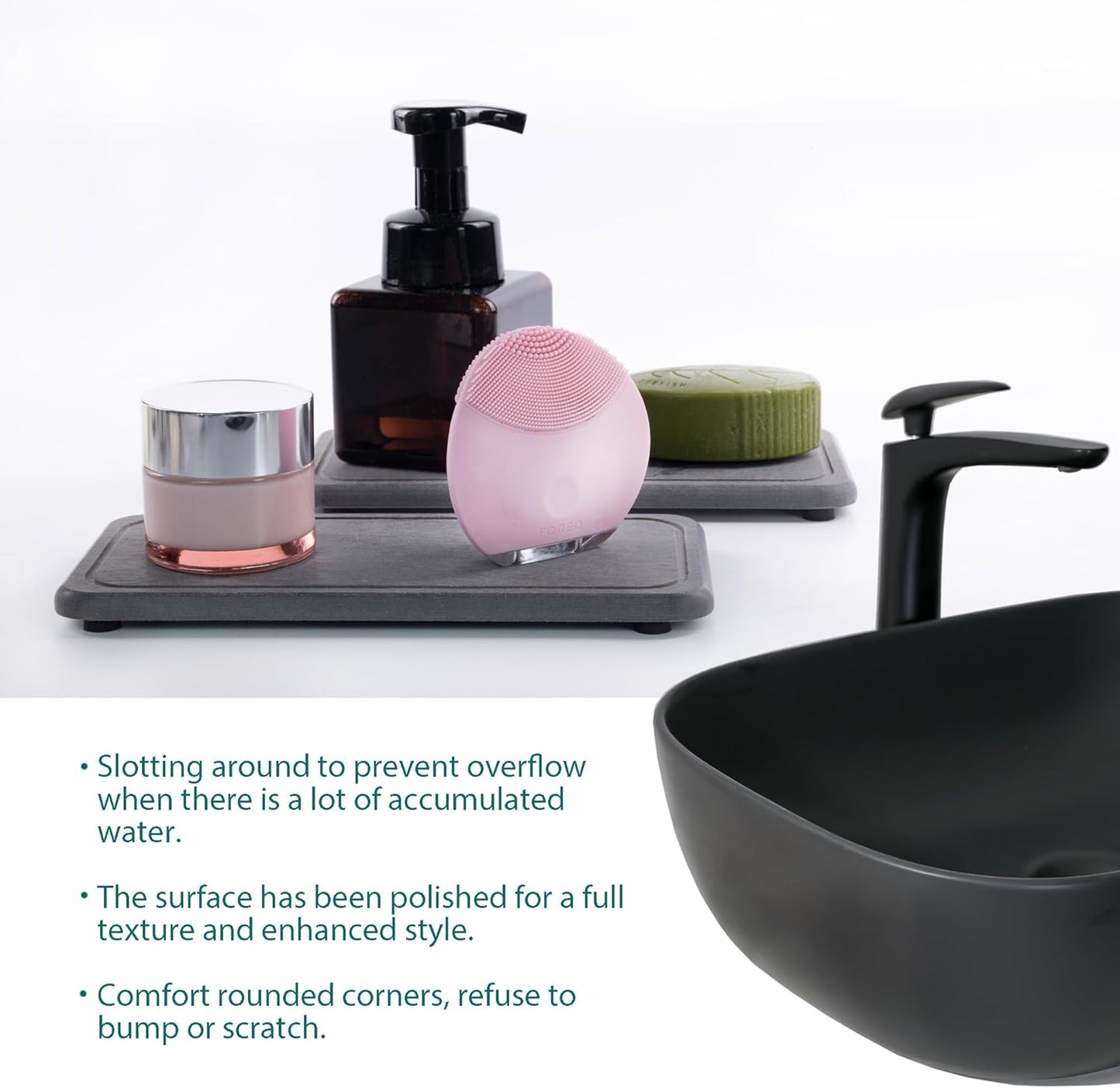 2 Pcs Water Absorbing Stone Trays, Kitchen/Bathroom Sink Soap Dish, Diatomite Tray Used for Hand