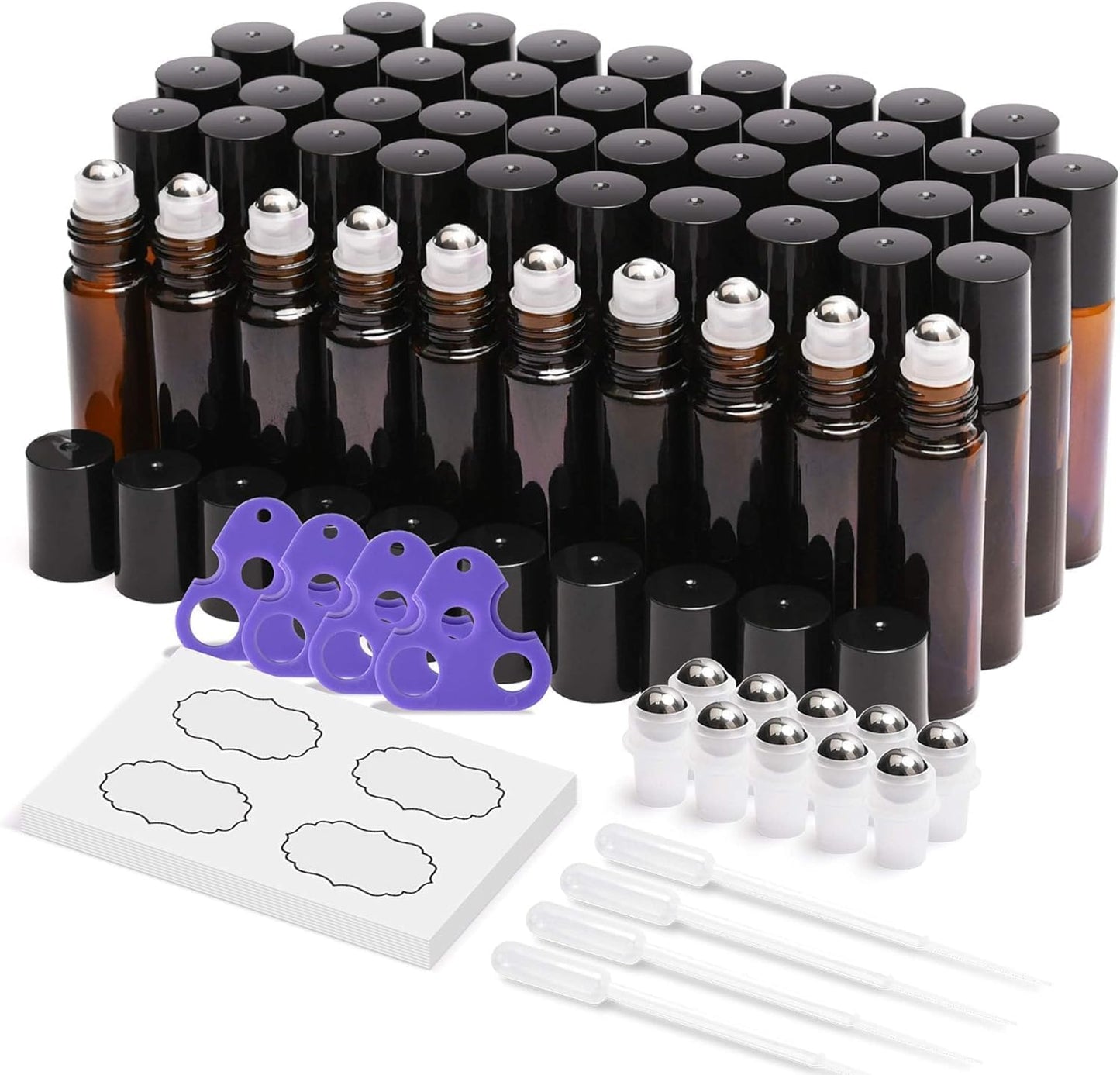 ULG 48-Pack Essential Oil Roller Bottles 10ml, Empty Bottles with Stainless Steel Roller Balls and