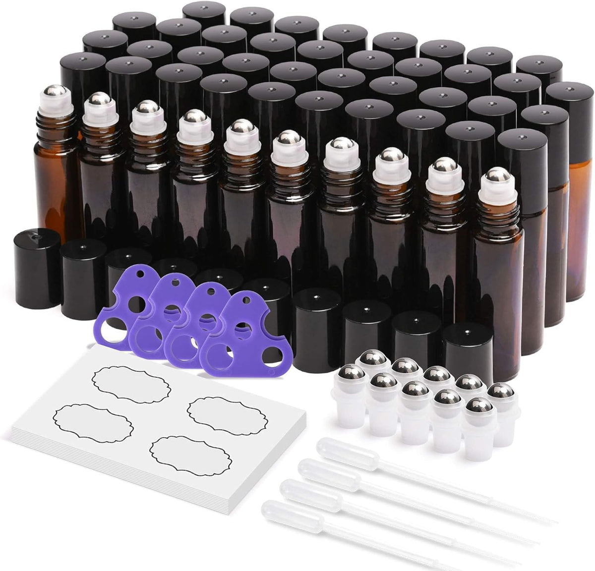 ULG 48-Pack Essential Oil Roller Bottles 10ml, Empty Bottles with Stainless Steel Roller Balls and
