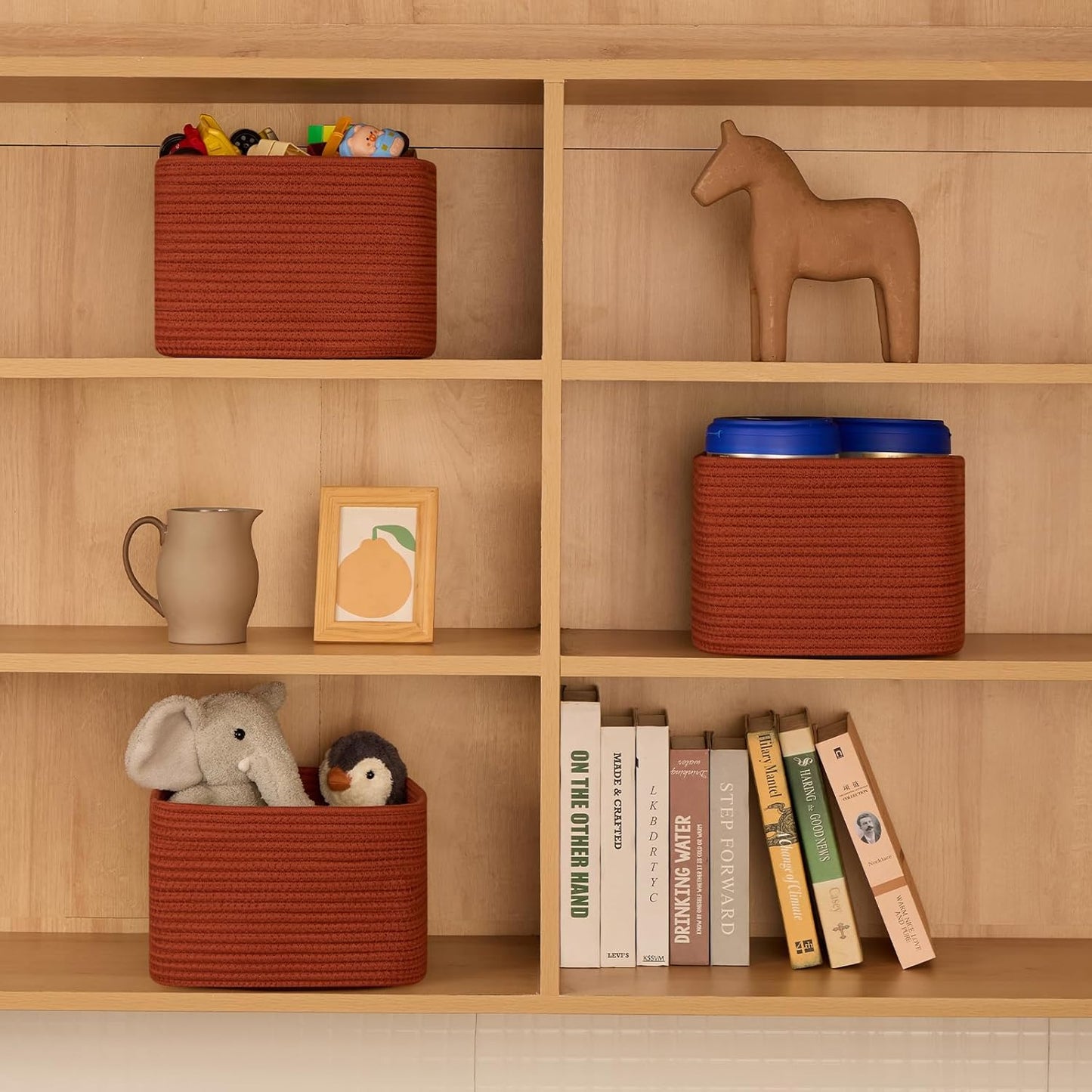 Small Organizing Baskets for Cubes Shelf, 9.7x9.7x7.1 Inch Rope Woven Storage Bins for Nursery