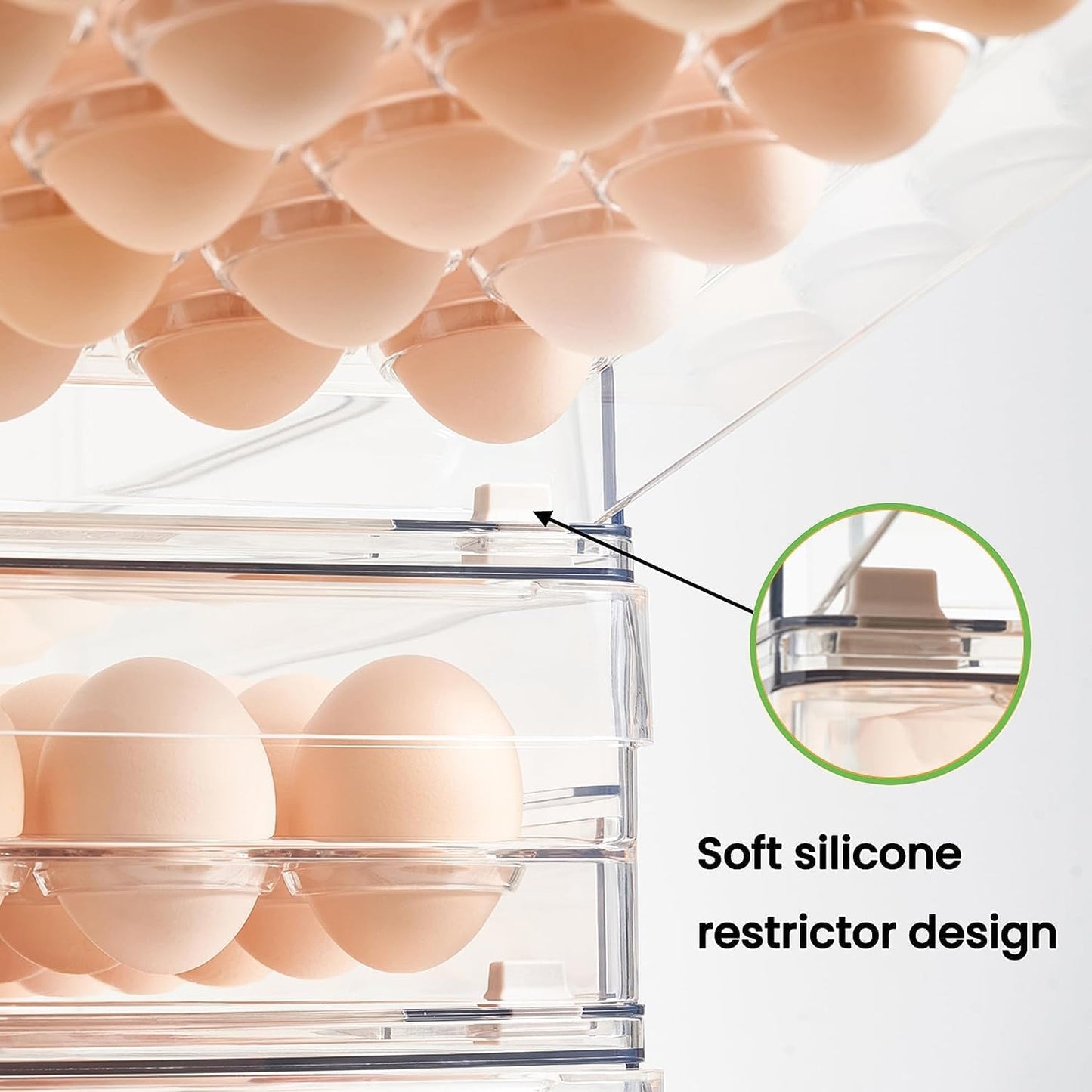 vacane 24 Capacity Egg Holder for Refrigerator Organizer Bins, Clear Egg Storage Container for