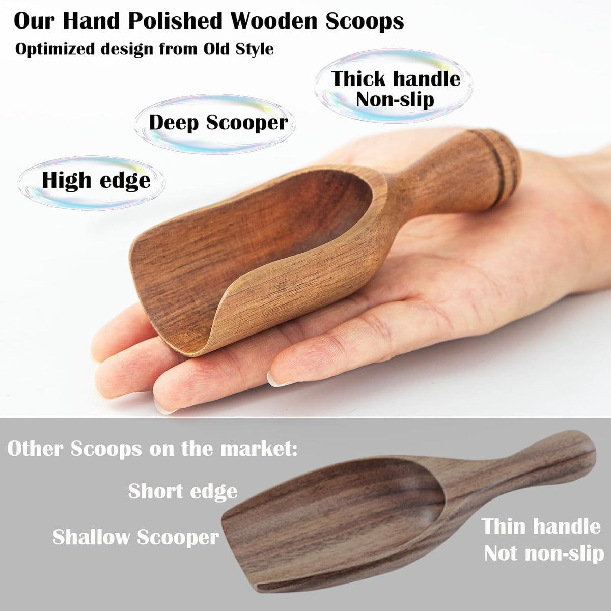 Wooden Scoops for Canisters 4PCS Wooden Scoop for Jars 4.9″Med-size Acacia Measuring Spoon for