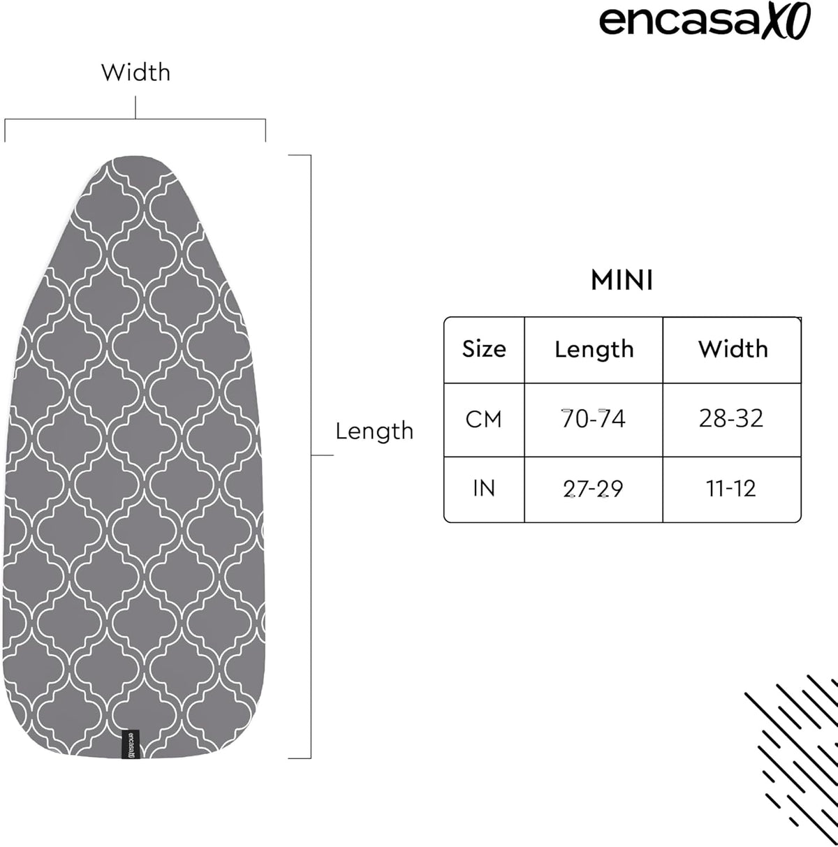Encasa XO Ironing Board Cover and Pad 28"x12" - Thick 3mm Felt Padding, Drawstring Tightening &