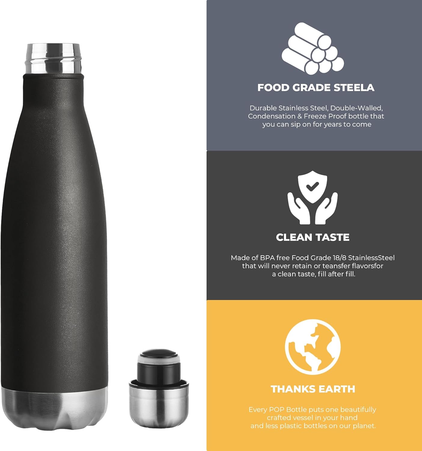 MEWAY 17oz Sport Water Bottle Vacuum Insulated Stainless Steel Leak-Proof Double Wall Cola Shape