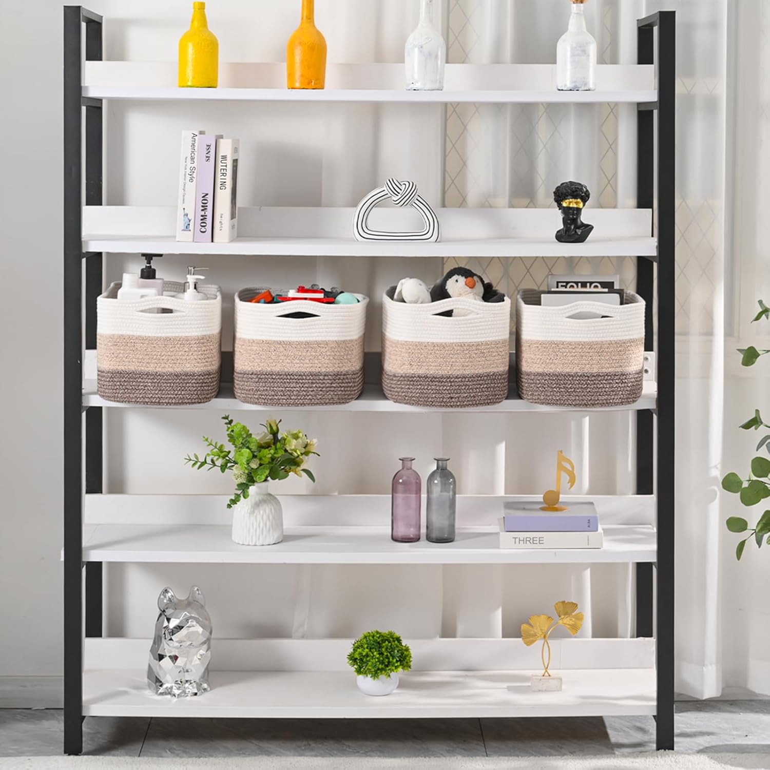 Storage Baskets for Organizing & Shelves, Woven Cotton Rope Organization Bins for Dog Toys