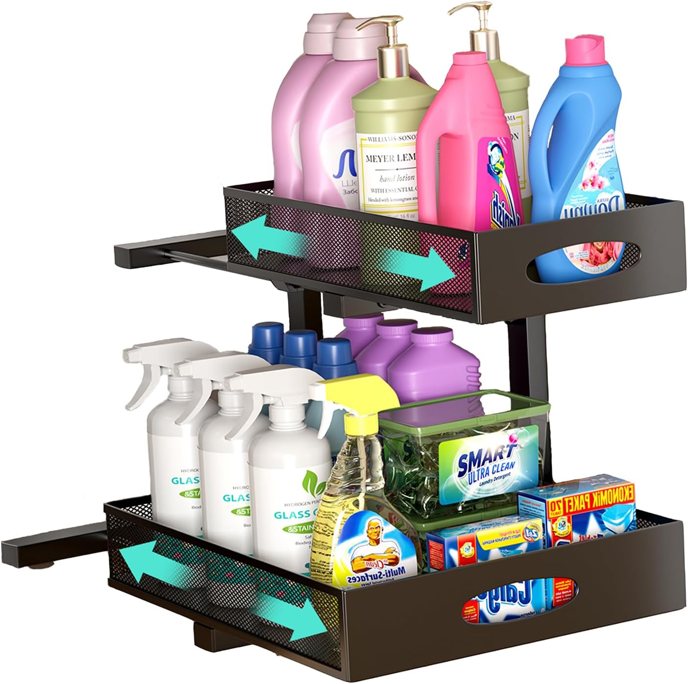 Under Sink Organizer, Extra-Wide Upgrade, 1-Pack of 2-Tier Metal Slide Out Cabinet Organizer