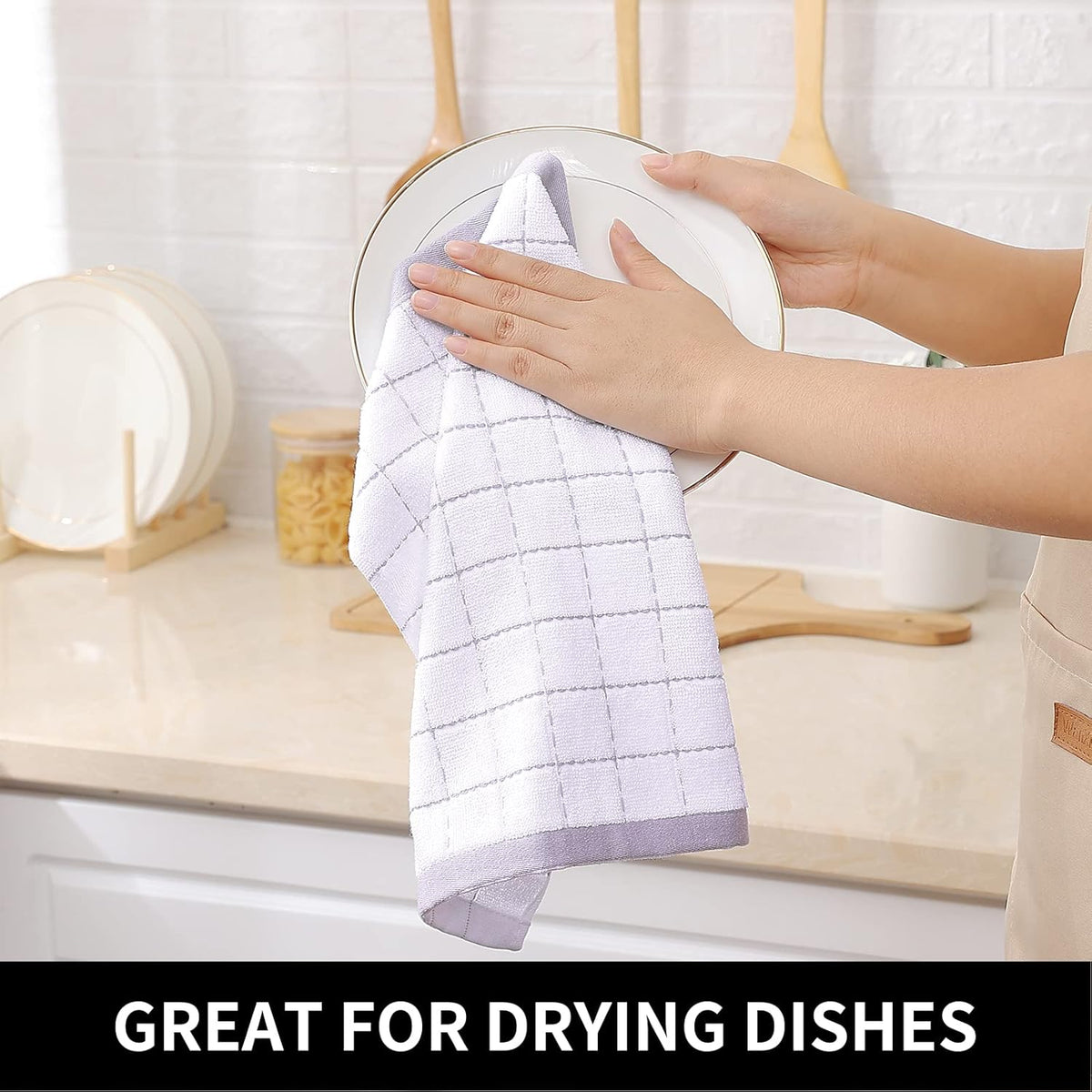 Homaxy 100% Cotton Terry Kitchen Dish Cloths, Ultra Soft and Absorbent Dish Towels for Kitchen
