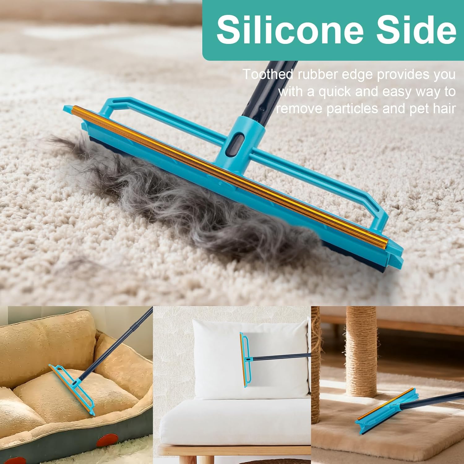 Carpet Rake for Pet Hair Removal Tool, Reusable Pet Hair Remover Broom with 56” Long Handle, Cat &