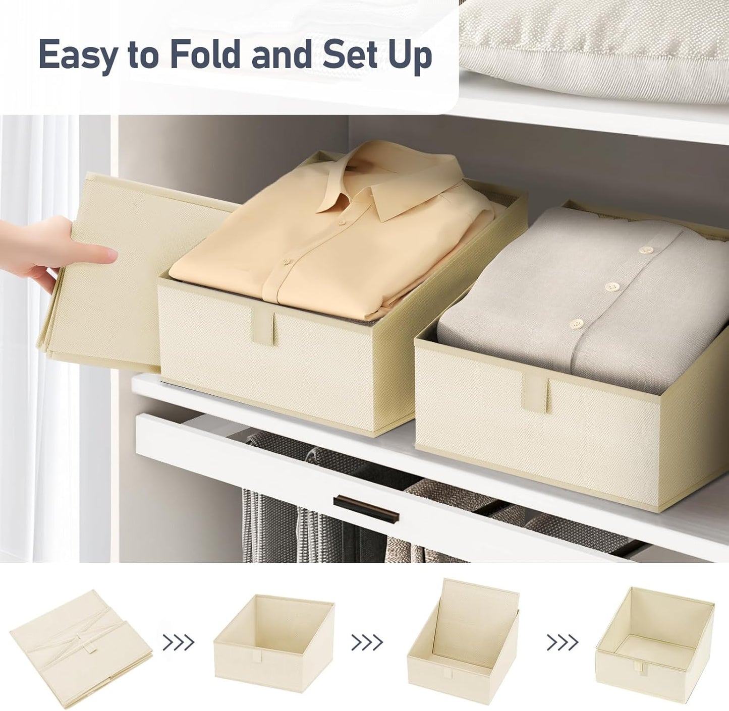 DIMJ Clothing Organizer Storage Boxes - 6 Packs Fabric Traprzoid Storage Bakskets, Fabric Bins for