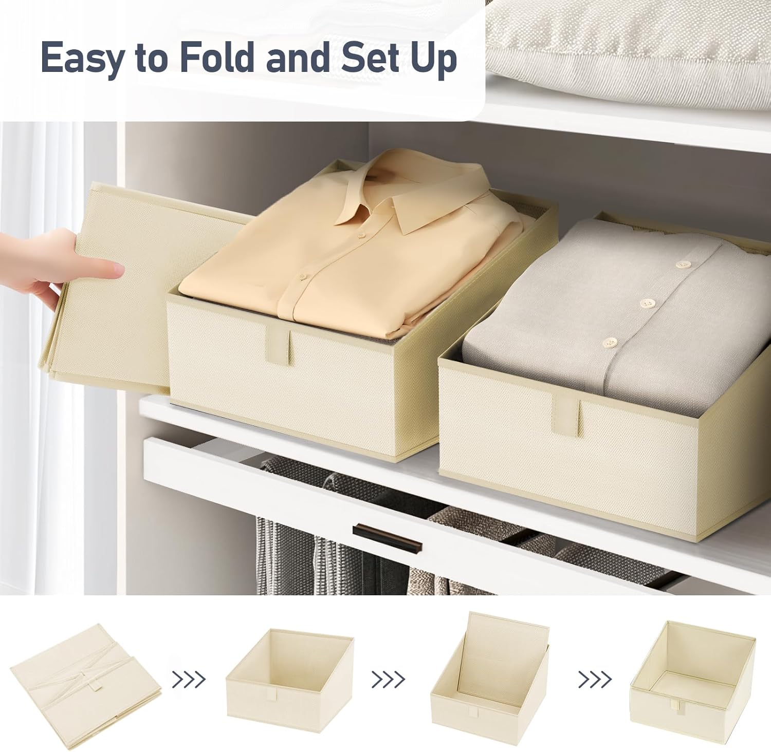 DIMJ Clothing Organizer Storage Boxes - 6 Packs Fabric Traprzoid Storage Bakskets, Fabric Bins for