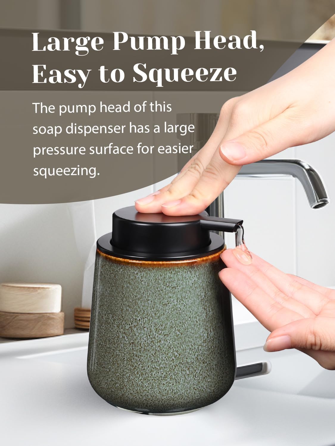 INGOFIN Ceramic Lotion Dispenser - 12 oz Refillable Hand Soap Dispenser Bathroom, Modern Liquid