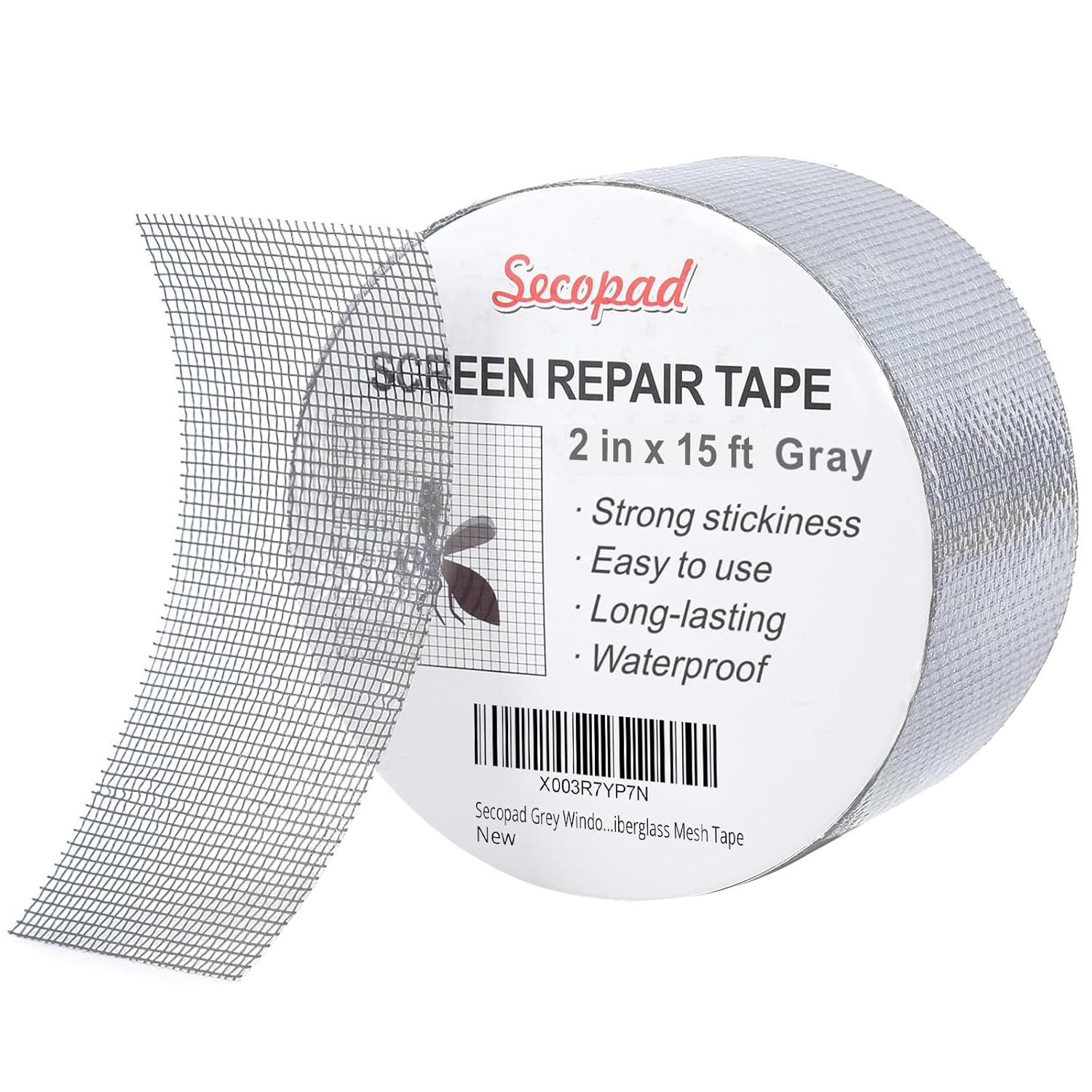 Grey Window Screen Repair Tape, 2IN X 15FT (180IN) Screen Repair Kit for Windows or Doors, Strong