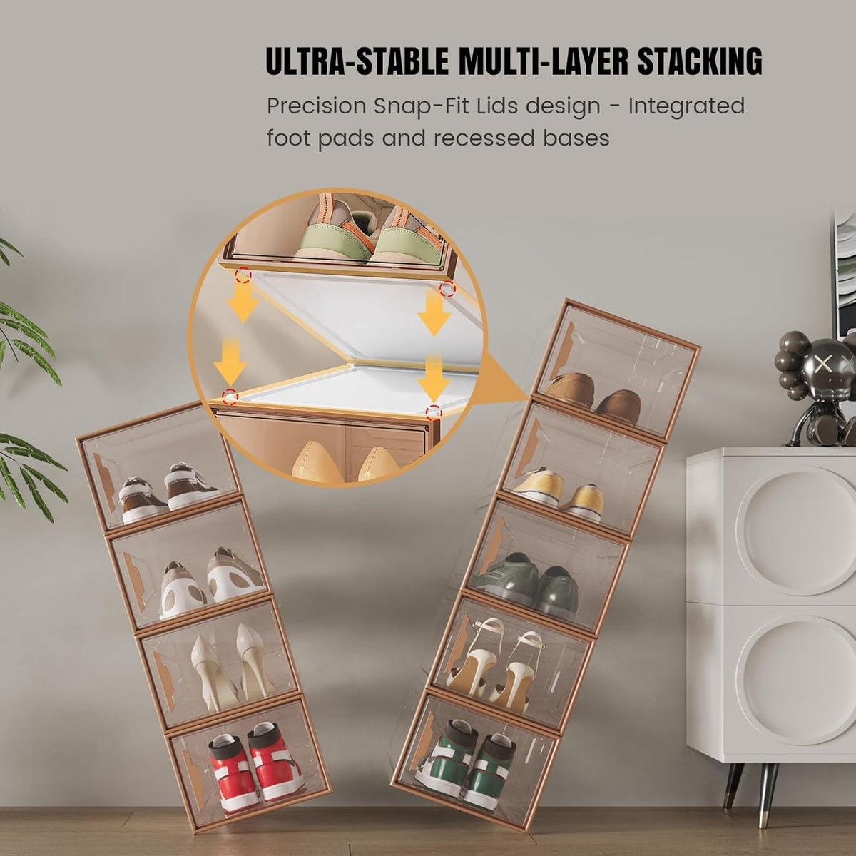 X-Large Stackable Shoe Boxes - Clear Plastic Shoe Storage Boxes with Magnetic Door, Thicken Shoe