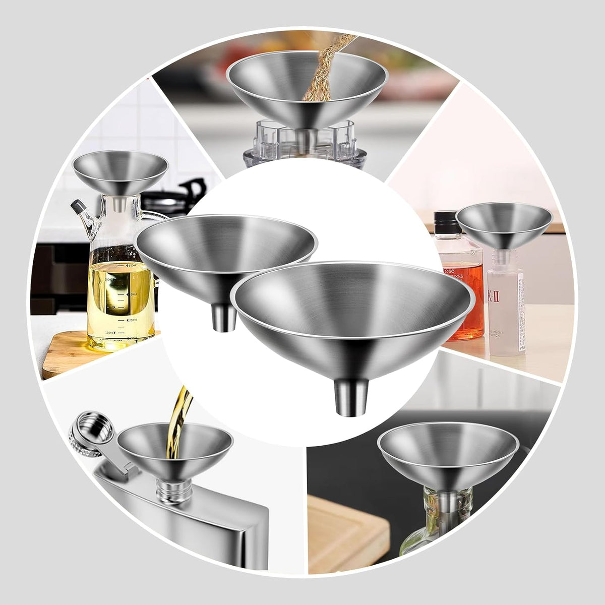 Small Funnel Set of 2, Stainless Steel Mini Funnel for Essential Oil Transfer, Kitchen Use