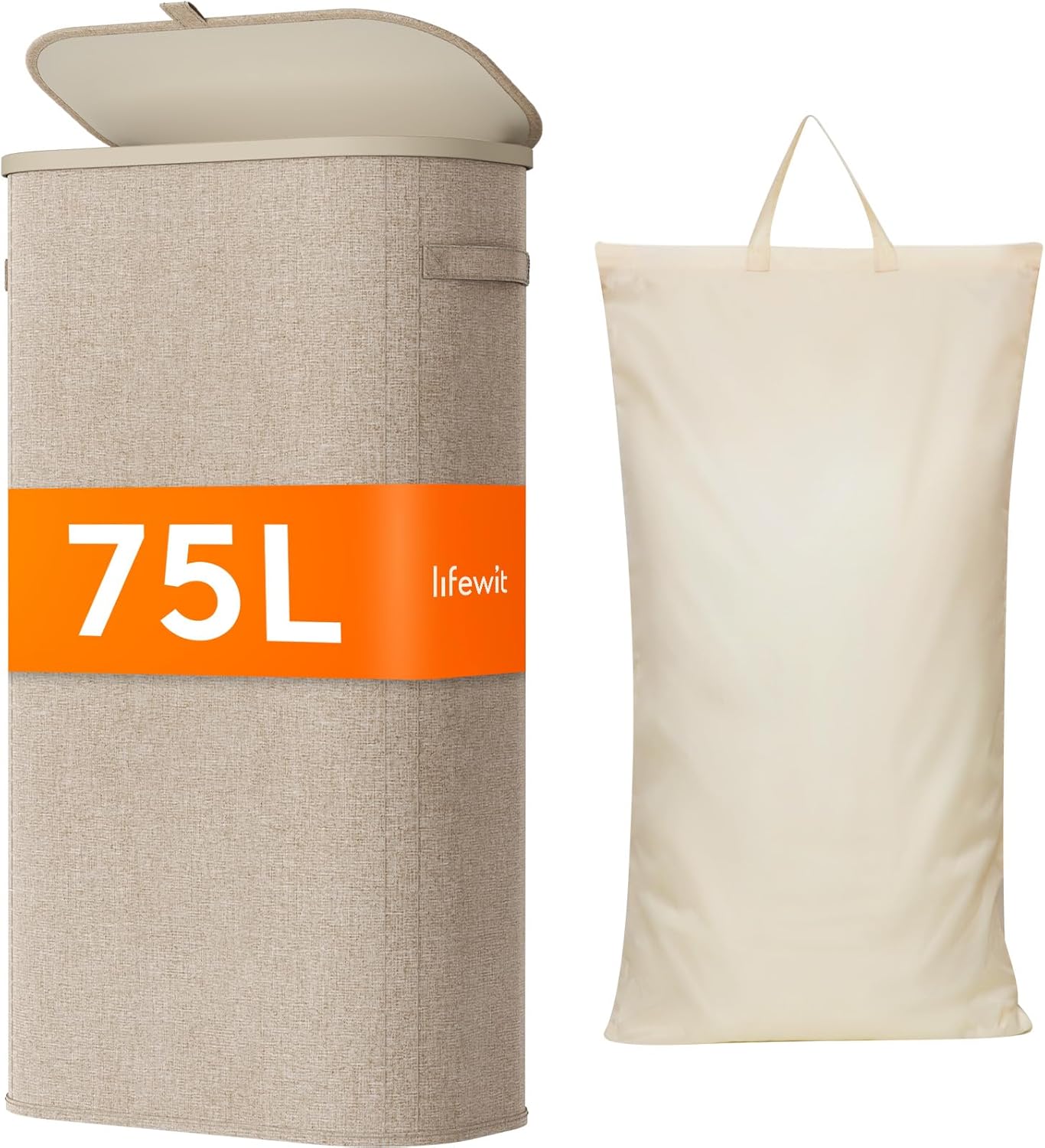 Lifewit 75L Slim Laundry Basket with Lid, Narrow Large Laundry Hamper with Plastic Handles and