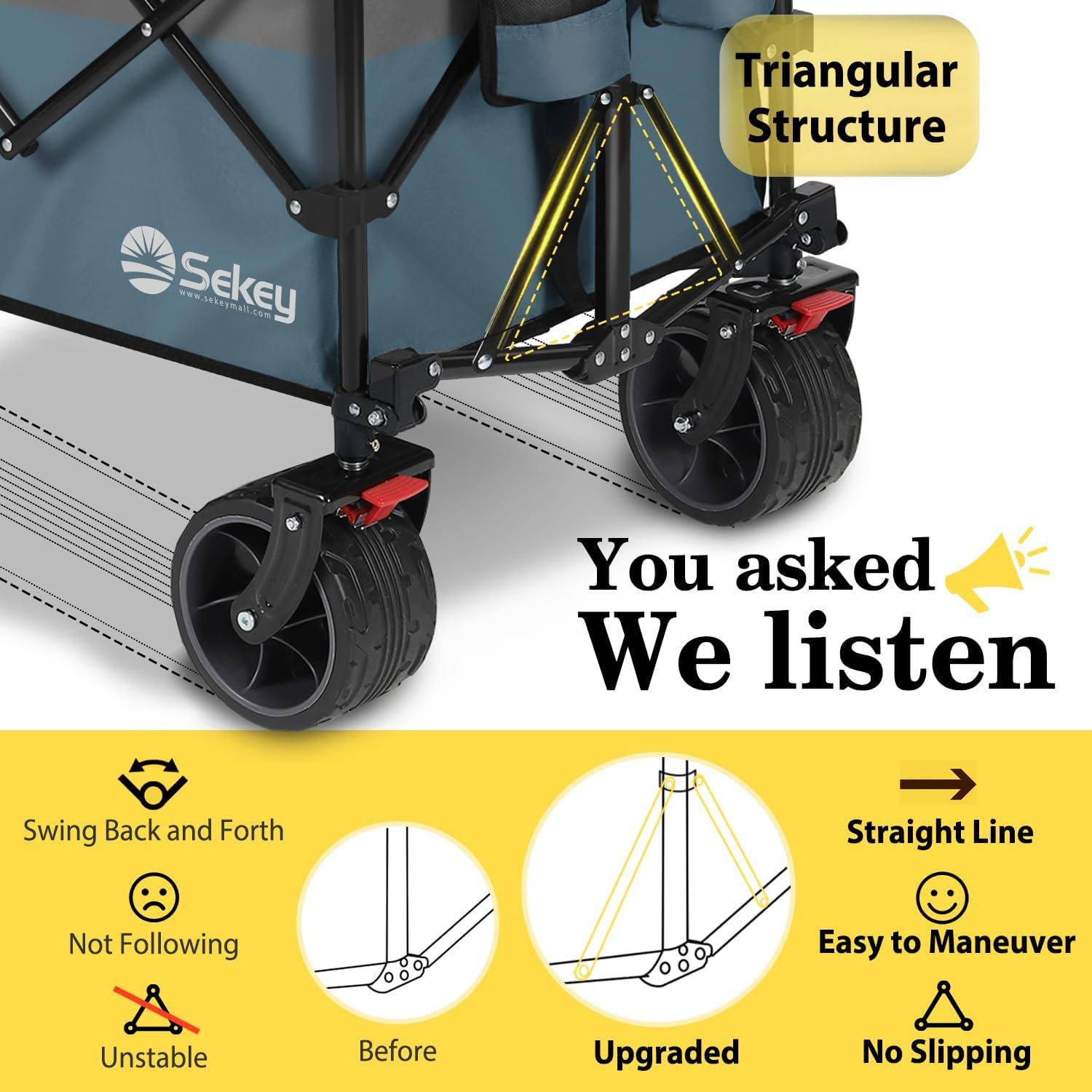 Sekey 48''L Collapsible Foldable Extended Wagon with 440lbs Weight Capacity, Heavy Duty 300L
