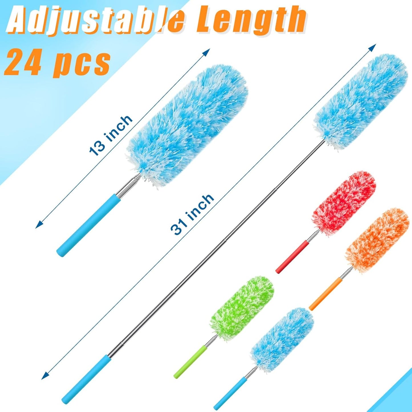Tanlade 24 Pcs Microfiber Feather Duster for Cleaning 13-31 Inch Extendable Cobweb Dusters Ceiling