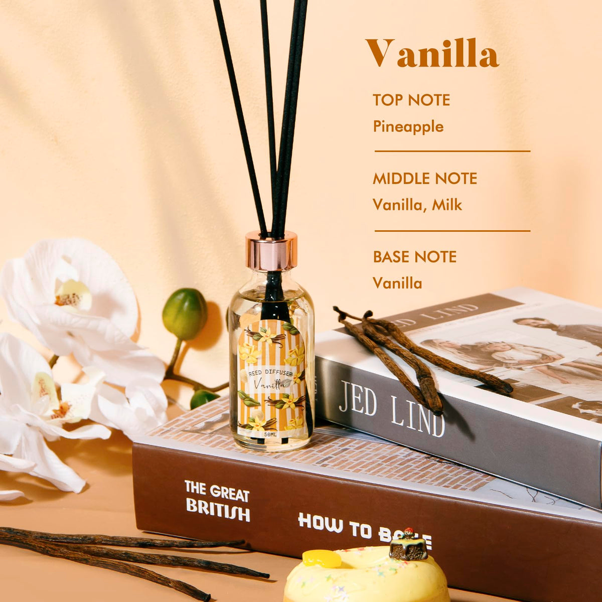 Reed Diffuser Set of 3 Pack, Linen Vanilla Citrus Scented Oil Diffuser with 15 Sticks, Reed