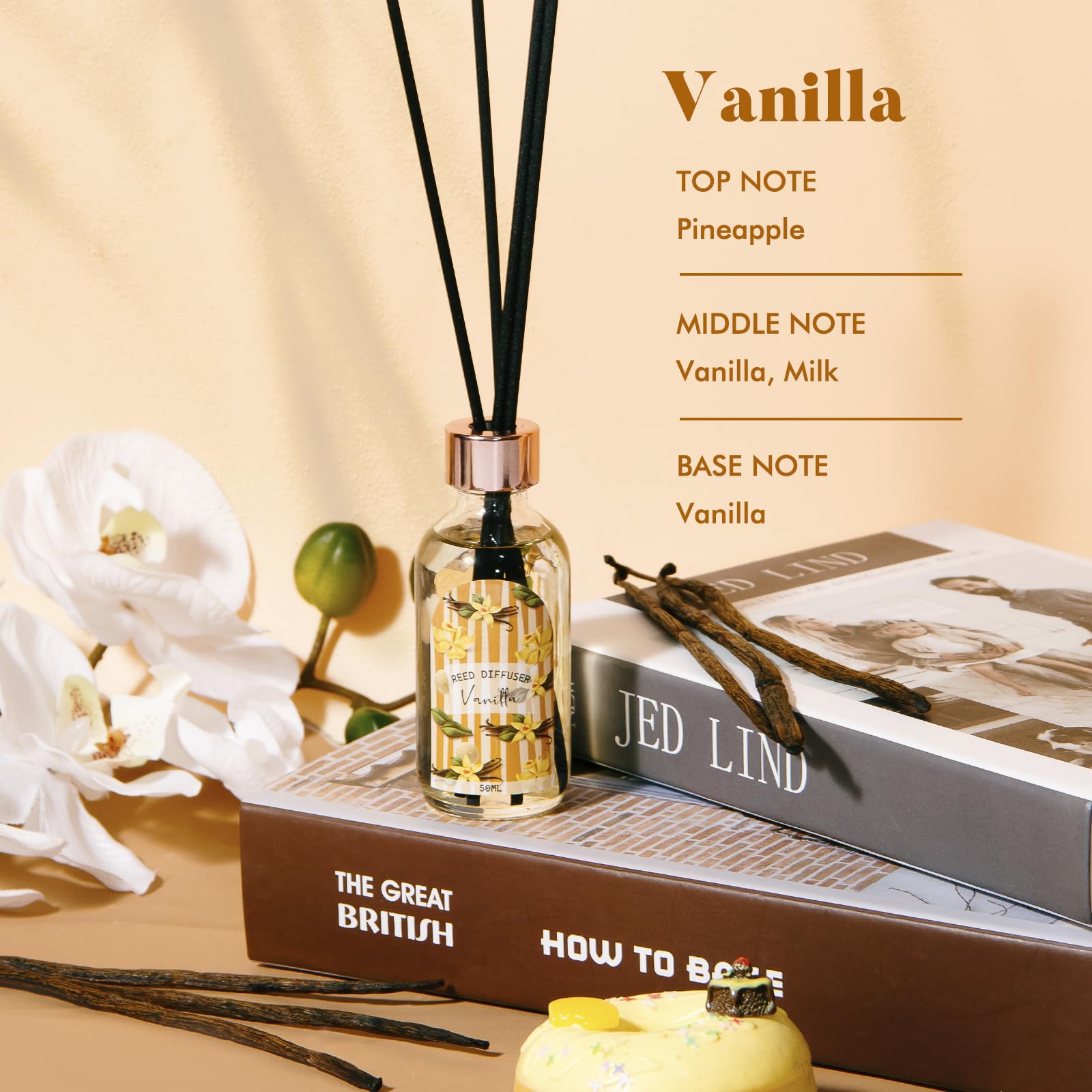 Reed Diffuser Set of 3 Pack, Linen Vanilla Citrus Scented Oil Diffuser with 15 Sticks, Reed