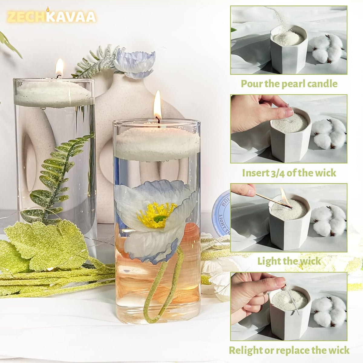 Green Tea Scented Light Green Pearled Candle 18oz Luxury Sand Candle Granulated Wax 30 Cotton Wicks