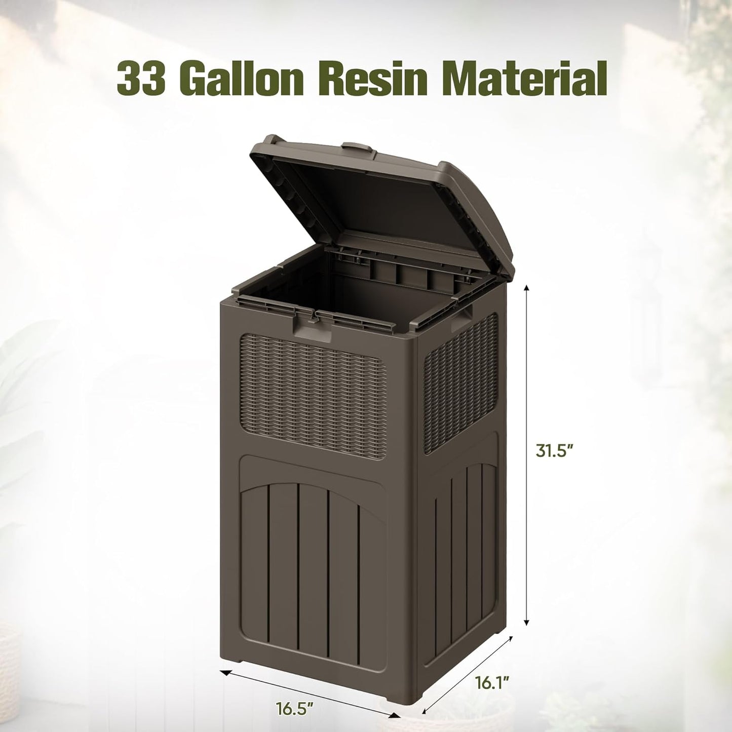 Devoko 33 Gallon Outdoor Trash Can, Hideaway Garbage Bins with Tiered Lid, Waterproof Resin Outside