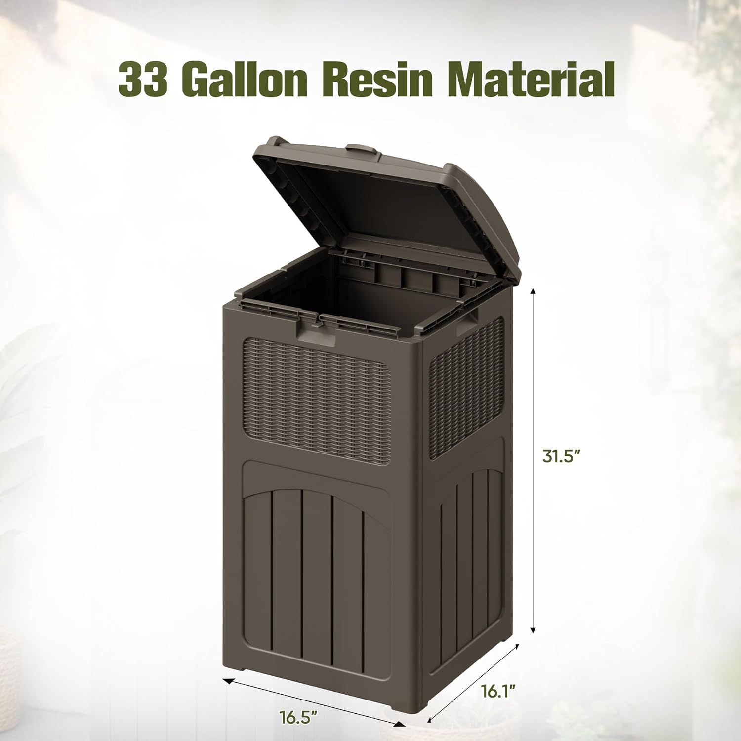 Devoko 33 Gallon Outdoor Trash Can, Hideaway Garbage Bins with Tiered Lid, Waterproof Resin Outside