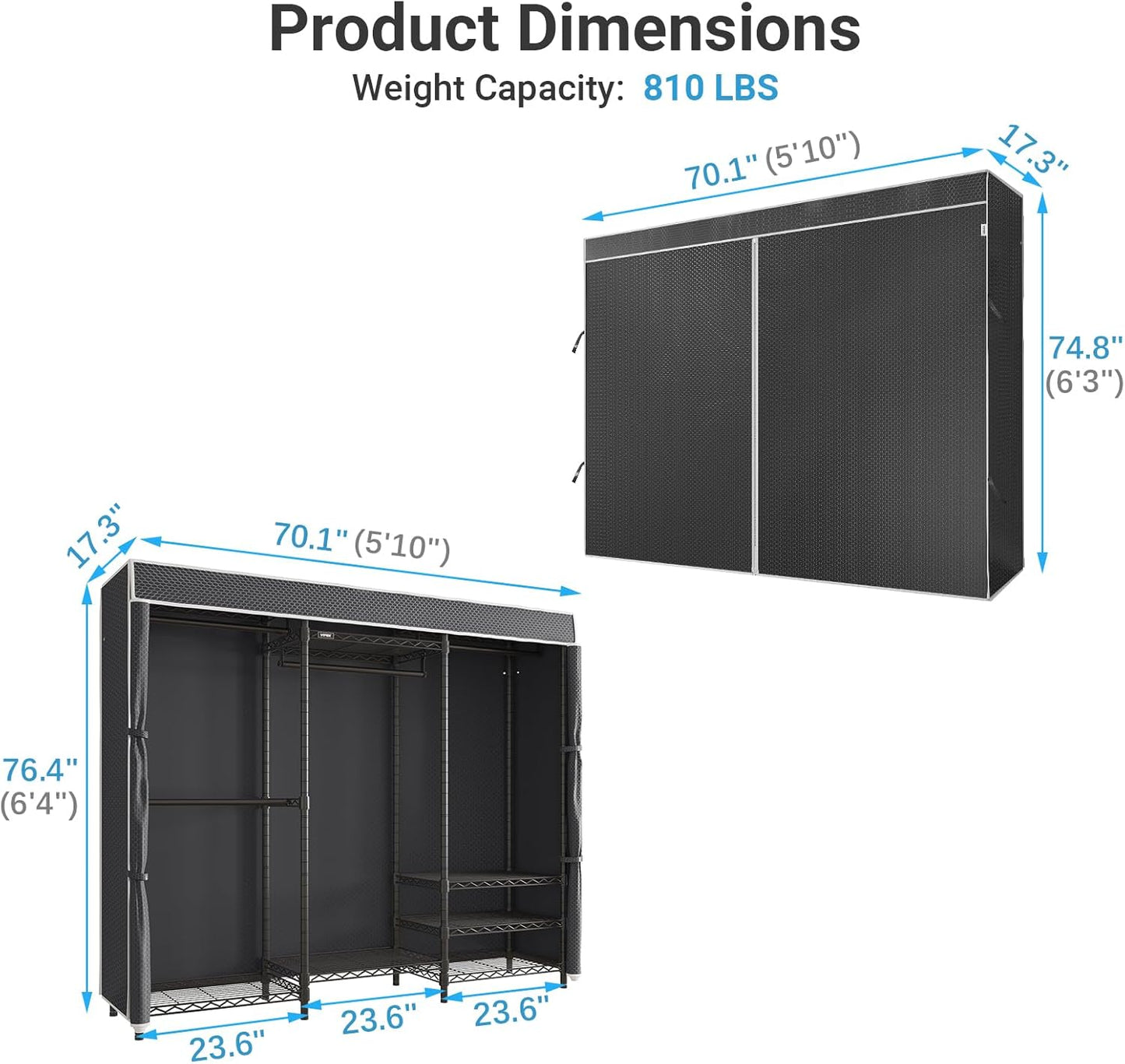 VIPEK V5C Heavy Duty Covered Clothes Rack Portable Closet Rack, Black Metal Clothing Rack with