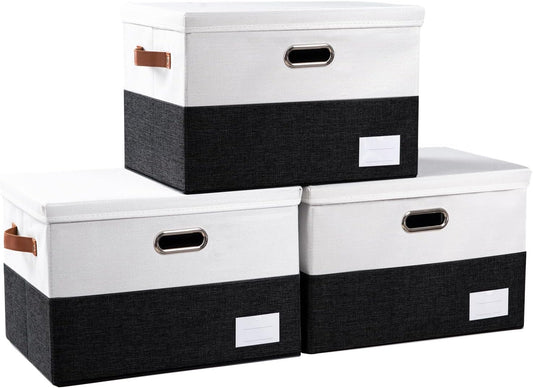 PRANDOM Foldable Storage Bins with Lids [3-Pack] Fabric Collapsible Storage Boxes Baskets Cubes