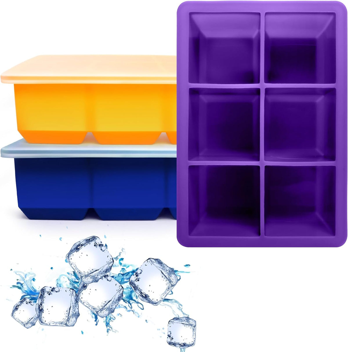Silicone Ice Cube Trays 3 Pack - Large Size Silicone Ice Cube Molds with Leak Proof Removable Lid