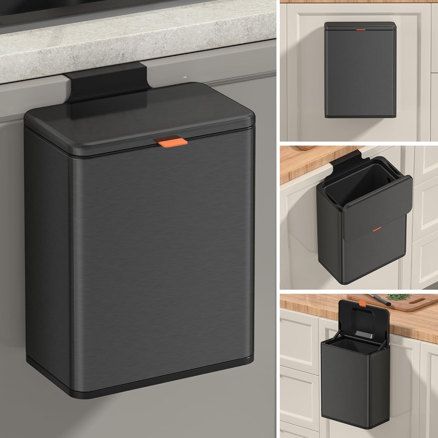 Mbillion Kitchen Compost Bin Hanging Trash Can with Lid 2.1 Gallon Stainless Steel Garbage Can for