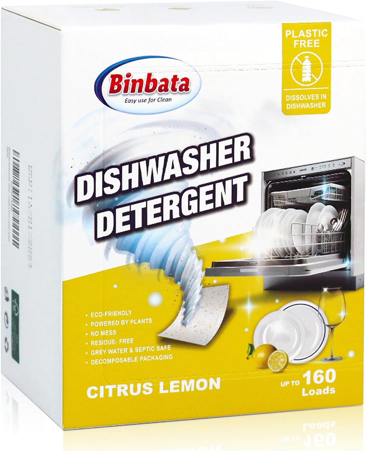 Eco Dishwasher Detergent Sheets Up To 160 Loads, Citrus Lemon Scent Plastic Free Dishwashing Soap