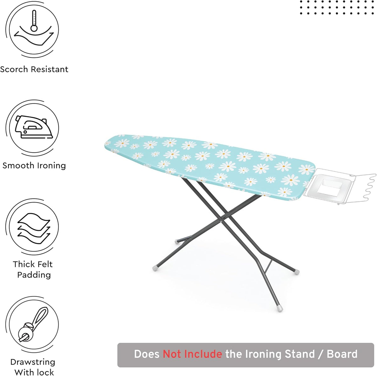 Encasa XO Ironing Board Cover and Pad 42"x14" - Thick 3mm Felt Padding, Drawstring Tightening &