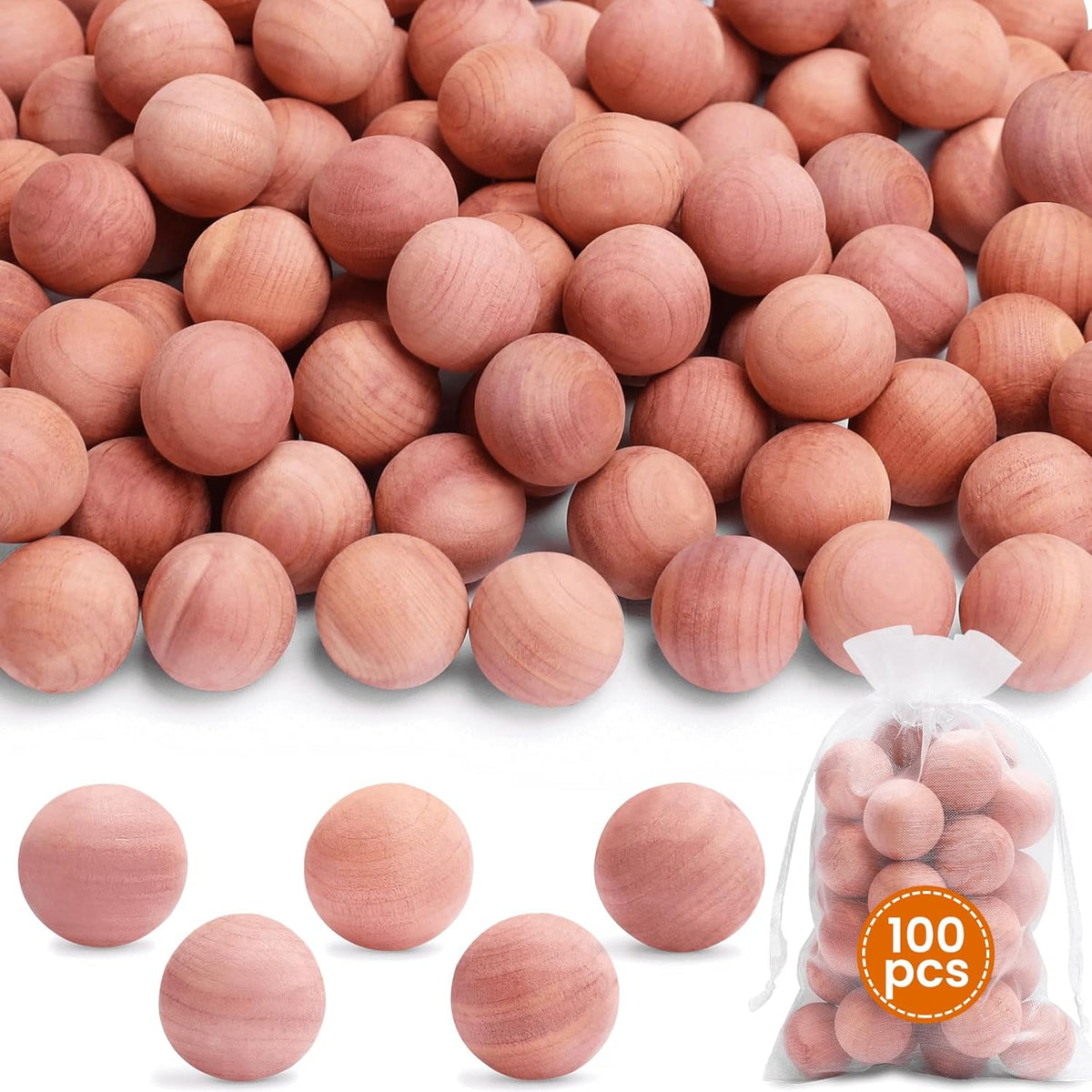 Homode Cedar Balls, Cedar Blocks for Clothes Storage, 100 Pcs Cedar Balls for Closets and Drawers